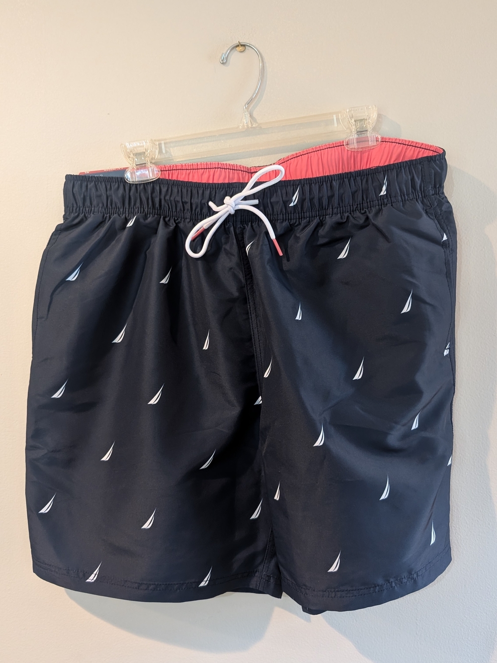 Nautilus Navy Sail Print Swim Trunks with Pink Liner